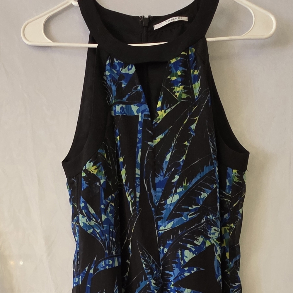 T Tahari Blue Abstract Palm Print Halter Midi Dress, 6